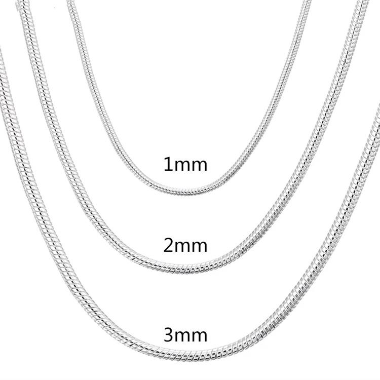 925 Sterling Silber 1–3 mm Schlangenkette Modeschmuck 2mm-55cm