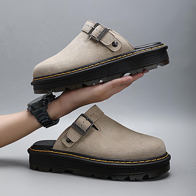 Herren Hausschuhe Damen Mode Leder Lässige Sommer Pantoletten Hausschuhe für Herren Rutschfest Strand Herrenschuhe Klassische Clogs Schuhe Mann 39 khaki