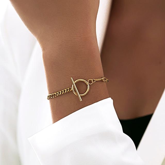 Neue Mode Kubanischen Kette Armband Frauen Royal Gold Farbe Toggle Verschluss Edelstahl Kette Armband Für Frauen Schmuck Geschenk brown