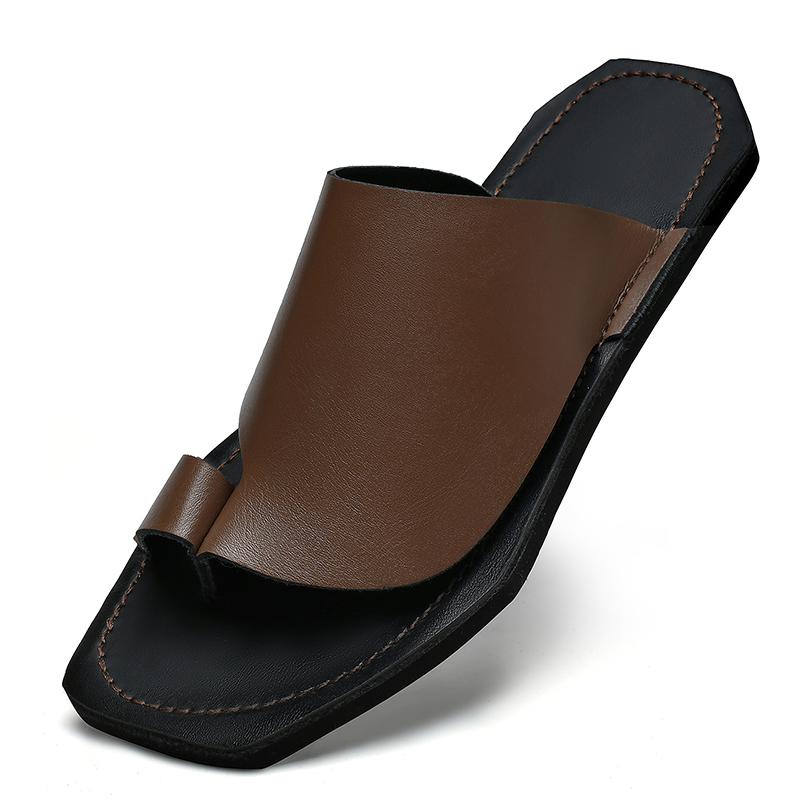 Mode Sommer Outdoor Strand Lässig Leder Hausschuhe Mode Tha Aret Rutschfest Geruchshemmend Minimalistische Schuhe Herren Bequeme Weiche Sohle Sandalen 38 braun