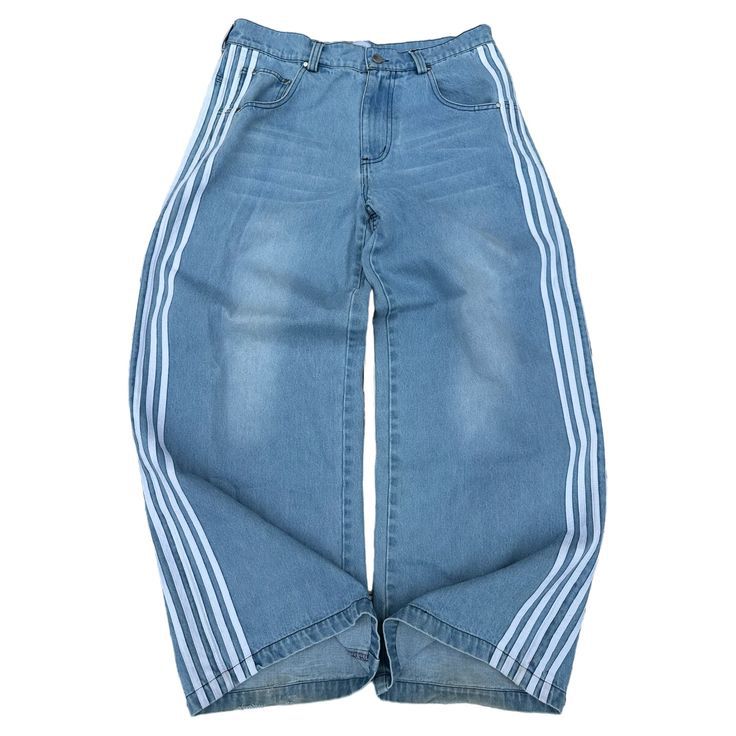 Unisex Streetwear Jeans Y2K Denim Hose Hip Hop Retro Gestreifte Bestickte Baggy Jeans Herren Damen Hohe Taille Hose mit weitem Bein XXL blau