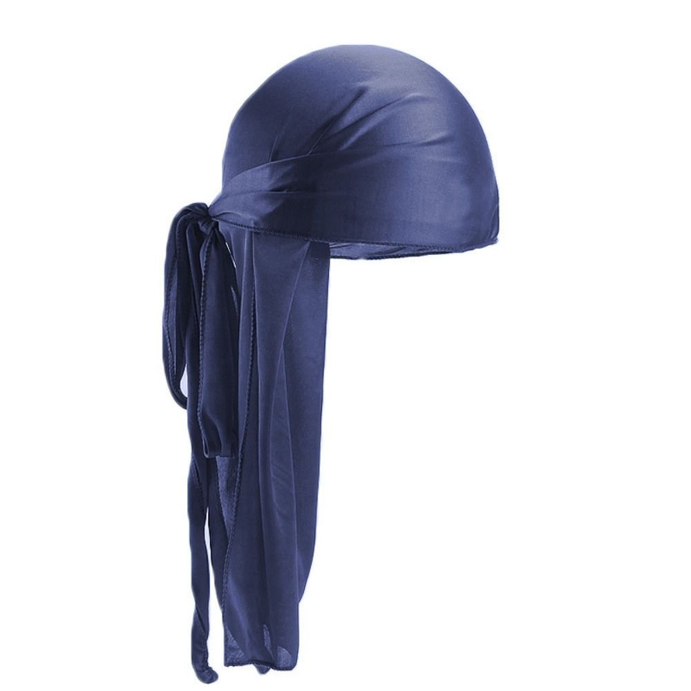 Verstellbarer Seiden-Durag Elastischer Turban Hijab Mode Piratenhut Herren Damen dunkelblau