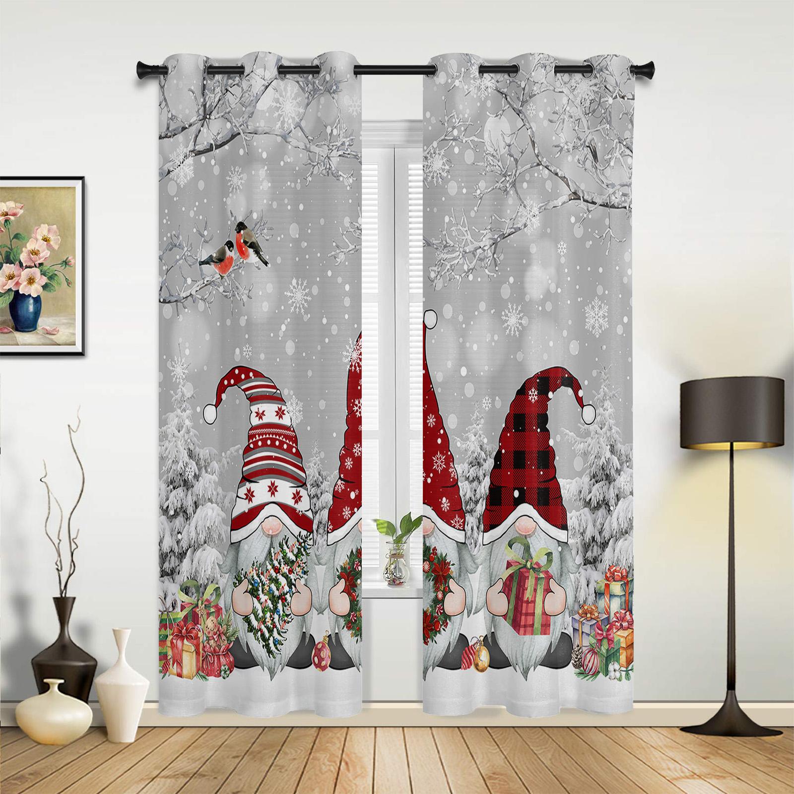 Weihnachten Fenster Vorhänge Dekor Für Zuhause Schlafzimmer Küche Wohnzimmer Weihnachten Ornament Weihnachten Geschenke Navidad Natal Neue Jahr 2023 135W x 60H(cm) x1 gray