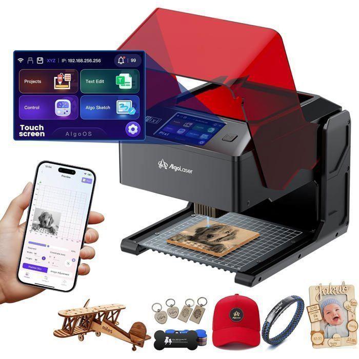 3W Laser Gravierer AlgoLaser Pixi 3,5” Touchscreen Hohe Präzision Offline Laser Schneidemaschine Für Holz/Metall/Glas Etc Schwarz schwarz