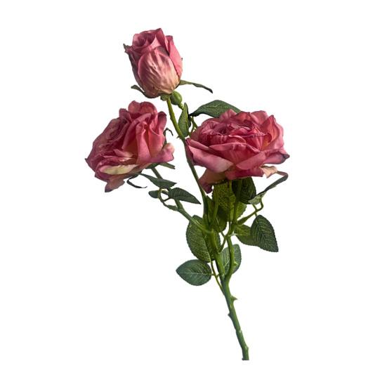 Künstliche Blumen 3-köpfige französische Rose Realistische falsche Blumen Innen-Außen-Dekoration Hochzeit Garten Event Foto Requisiten rose rot