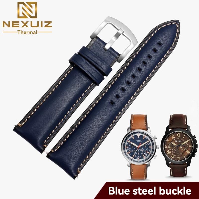 Für Fossil Rindsleder Armband Herren Schwarz Blau Armband Q Smart FTW1114 ME3110 FS5436 Schnellwechsel Armband 20mm 22mm 24mm 24mm gray