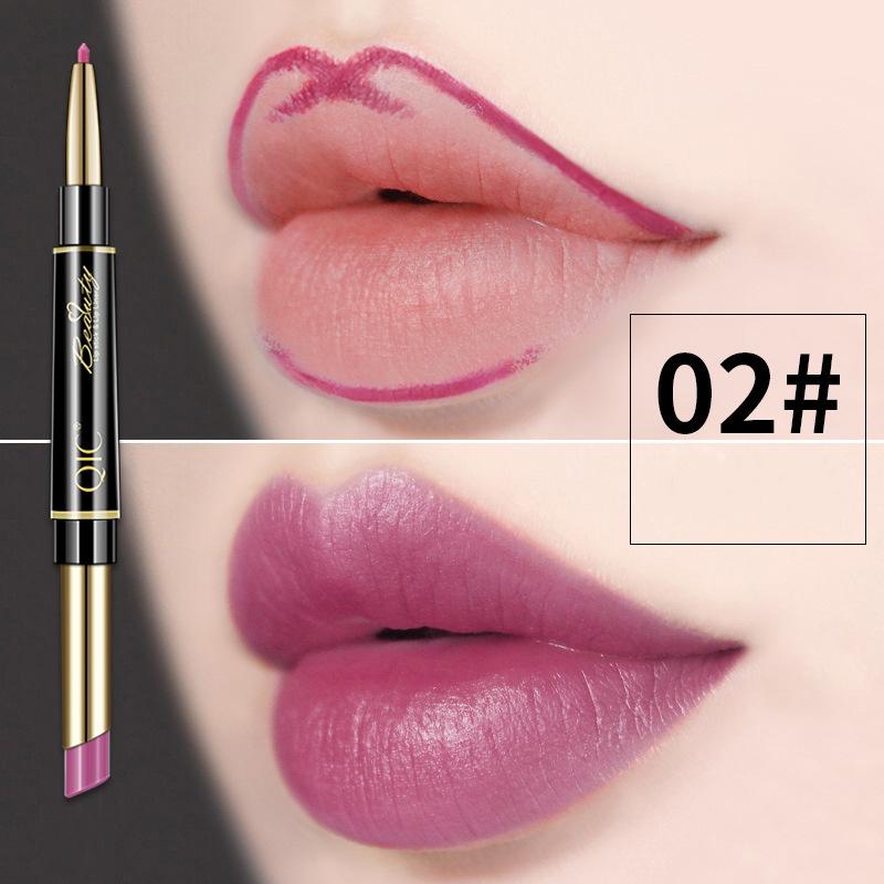 2 IN 1 Lip Liner Wasserdicht Matt Lippenstift Bleistift Sexy Rot Langlebig Lipliner Make-Up Kosmetik 02