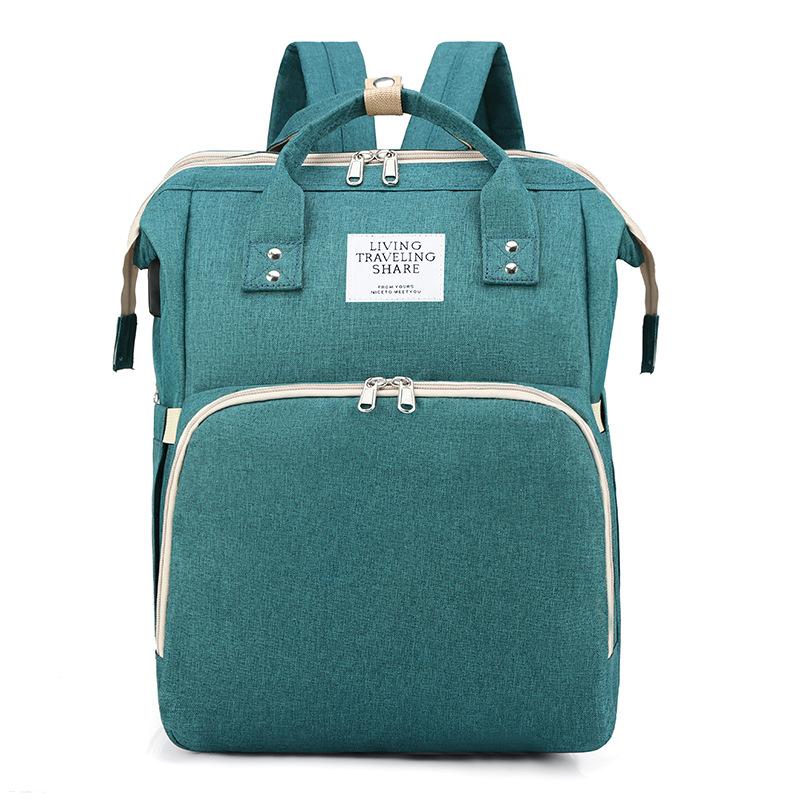 Neues faltbares Babybett mit Reisewiege und isolierter Tasche, 3-in-1-Wickeltaschen-Rucksack mit Wickelstation, tragbares Kinderbett mit Babytasche Mommy bag grün