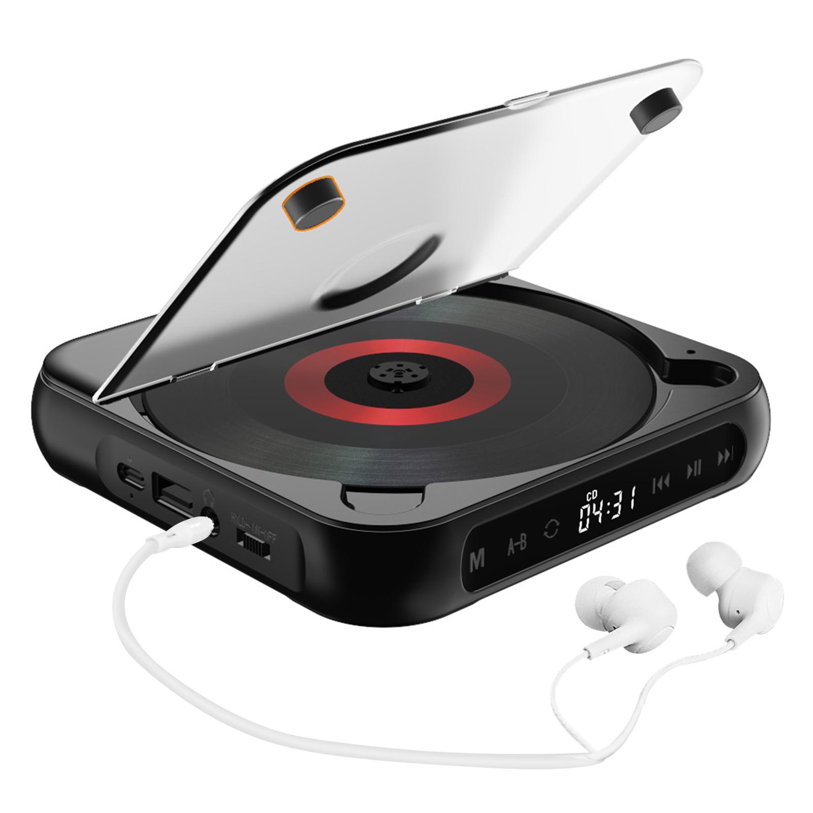 BT5.1-CD-Player, tragbarer Musik-Player, Desktop-CD-Runner mit staubdichter Abdeckung, LED-Anzeige, 6 Modi, AB-Wiederholungstimer, Fernbedienung schwarz