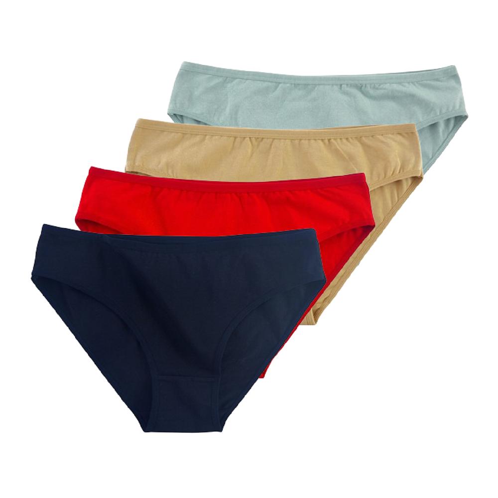 4 Stück Damen-Unterwäsche aus Baumwolle, Slips, Dessous, mittlere Taille, Unterwäsche für Mädchen, sexy Höschen, einfarbige Untershorts L apricot/grün