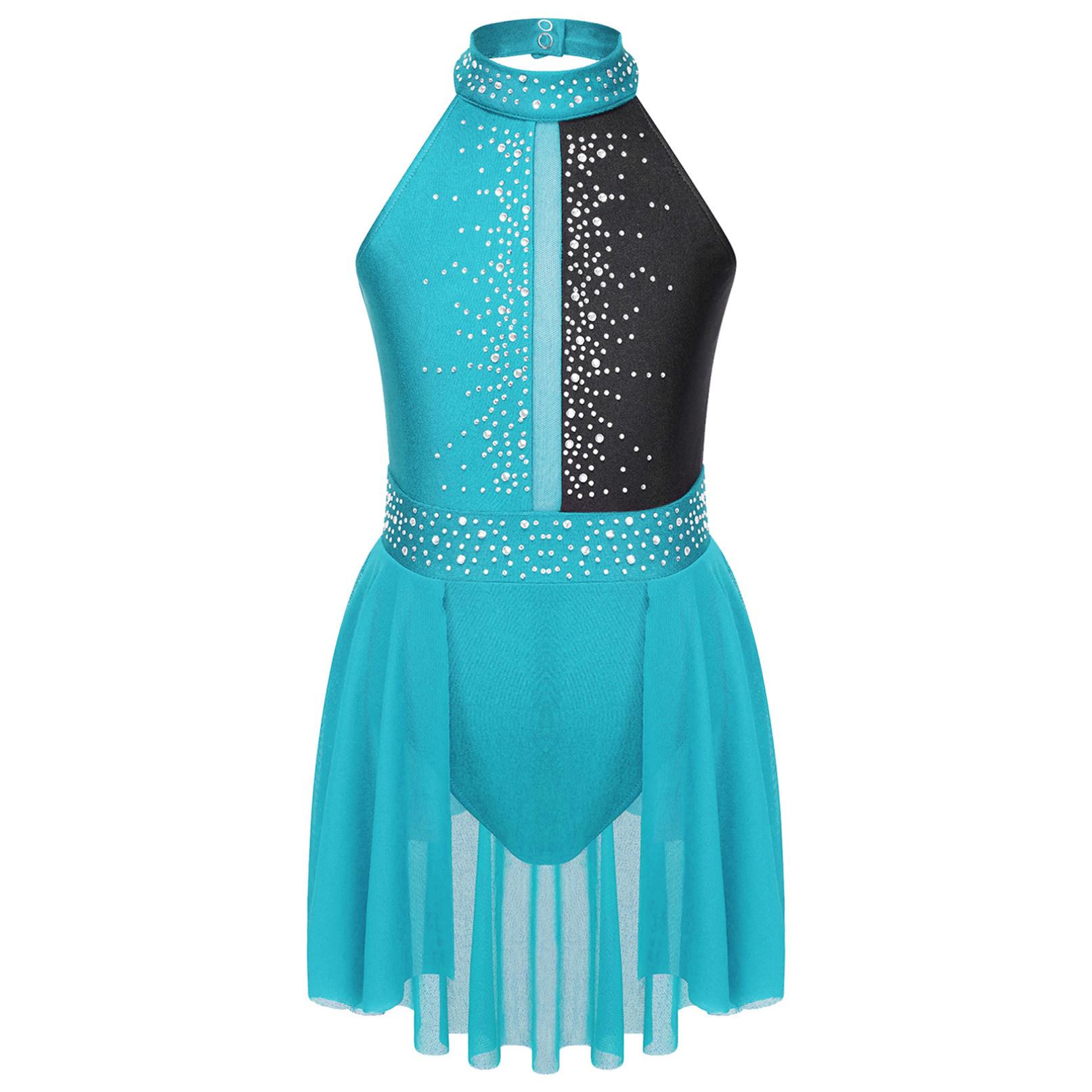 Kinder Mädchen Ballett Trikot Tutu Tanzkleid Ärmelloses Strass Lyrical Tanzkleid Ballerina Gymnastik Trikot Bühnenkostüm 9-10 Years grün/schwarz