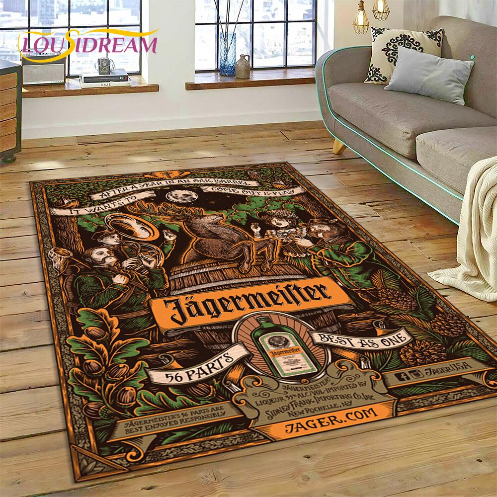 3D Neuestes Deutsches Jaegermeister Logo Elch Teppich für Wohnzimmer Schlafzimmer Dekoration, Bodenteppich Rutschfeste Dekoration für Sofa Fußmatte 100x120cm( 39x47in )
