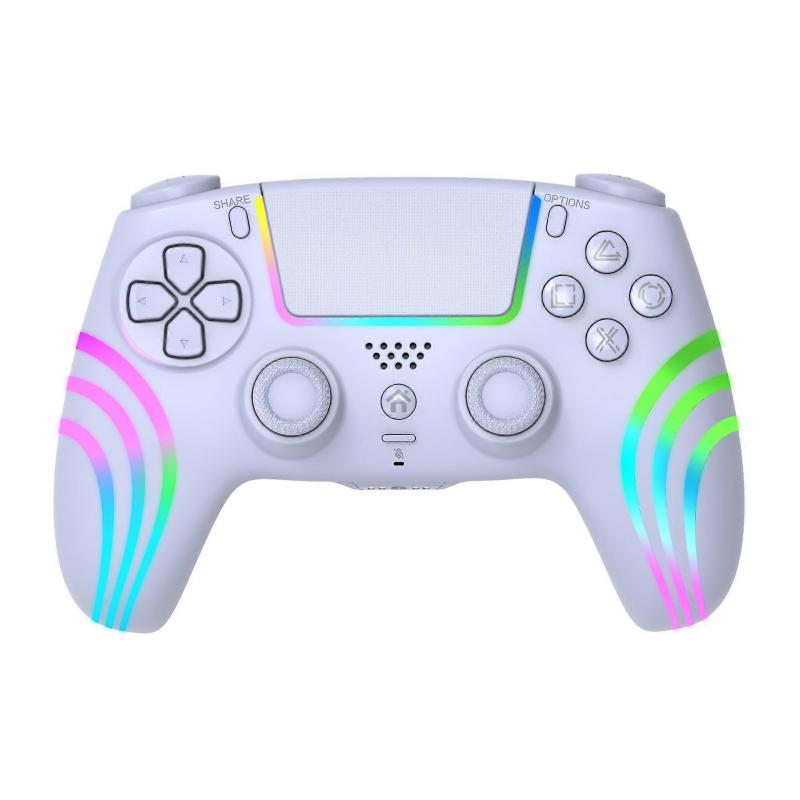 Bluetooth Wireless Controller Duale Vibration Gamepad Gaming-Konsolen-Controller für PS4 Controller Joystick Leuchtender Griff(Weiß)