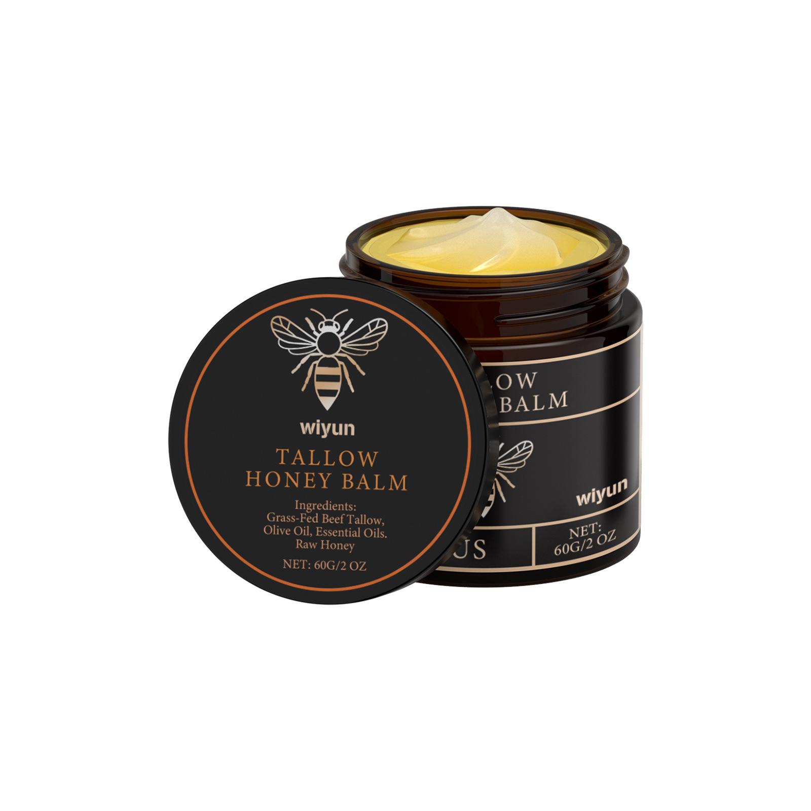 Wiyun Rinder tallow Honig Balsam Tief Feuchtigkeitsspendende Creme 60g, Roher Honig & Olivenöl Gesichts- und Körperhautbarriere Reparatur Trockenheit Linderung Hautpflege black