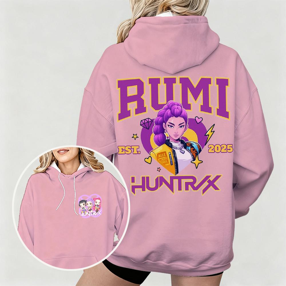 Damen KPop Demon Hunters Hoodie mit Rumi Huntrx Grafikcharakter Perfekt für Herbst Winter Freizeitkleidung & Fanartikel S rosa