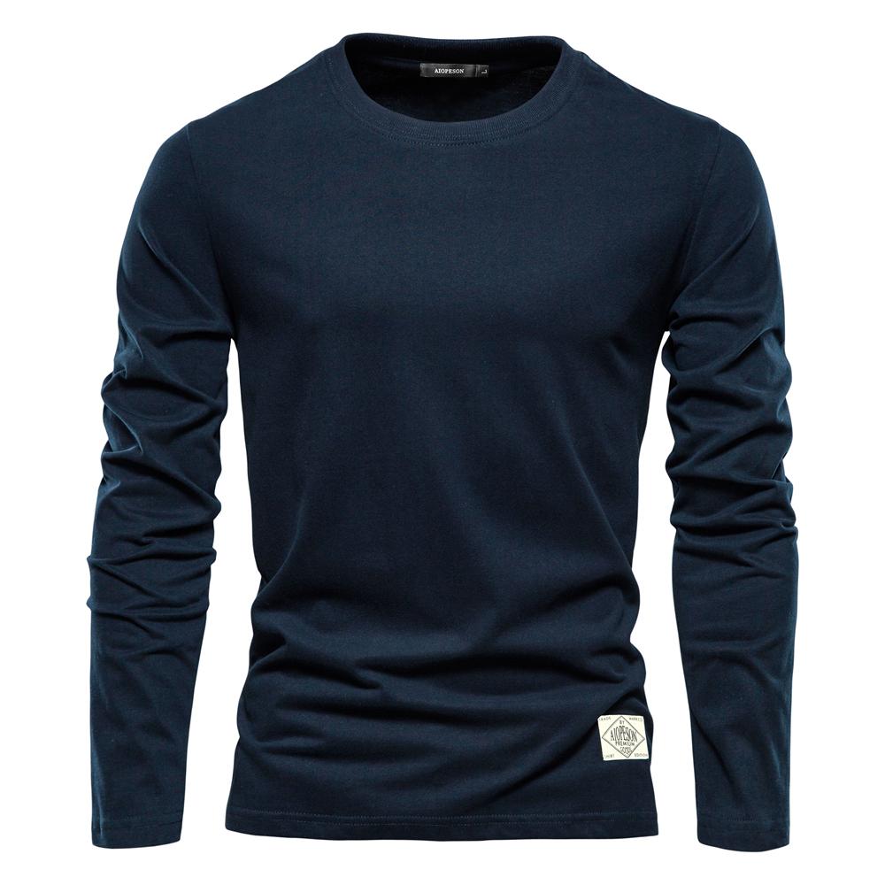 Usegiraffe 100% Baumwolle Langarm T-shirt Für Männer Solide Frühling Casual Herren T-shirts Hohe Qualität Männlich Tops Klassische Kleidung männer T-shirts XL dunkelblau