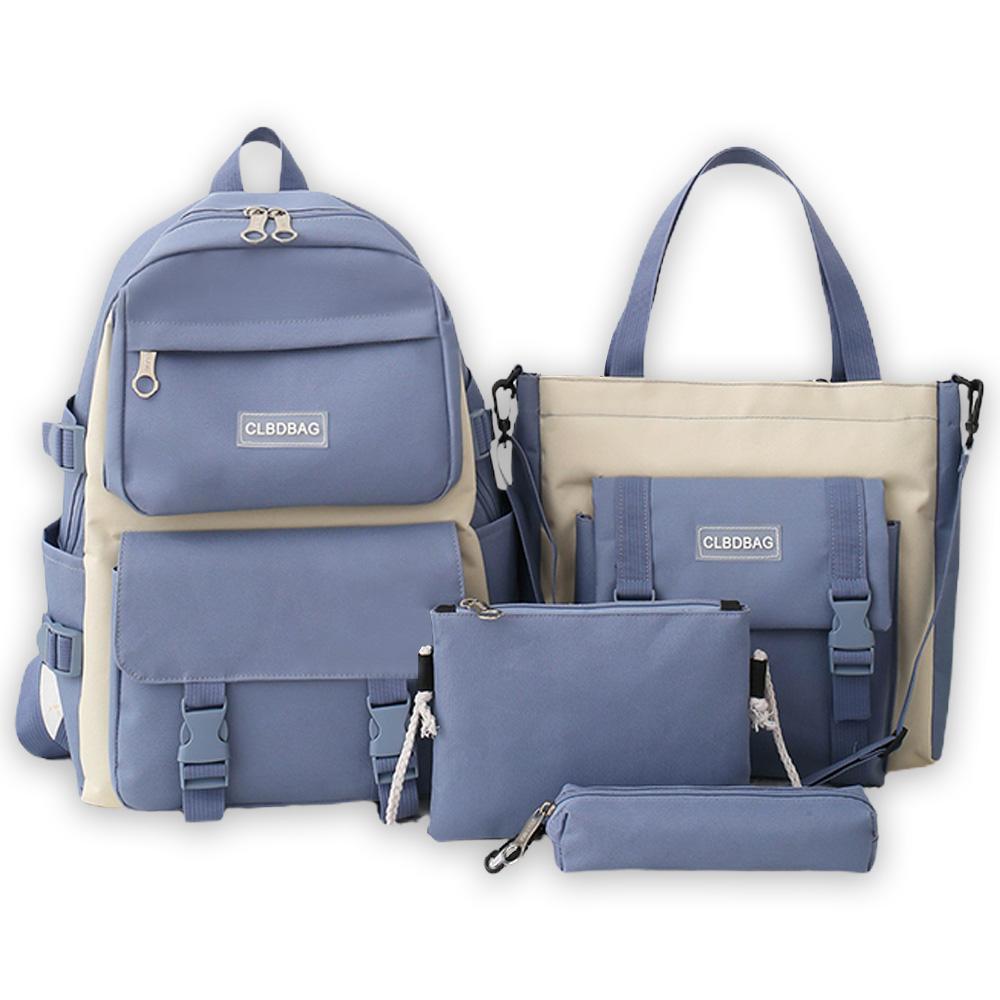 Vierteiliges Set Rucksack mit großer Kapazität, trendiges Freizeittaschen-Rucksack-Set blau