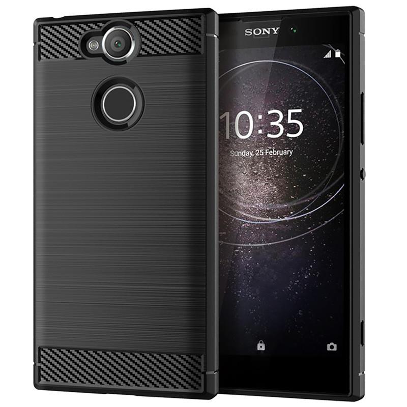 Stoßfestes Carbonfaser-Gehäuse für SONY Xperia XA2 Ultra, gebürstete Textur, Gummi-Silikon-Gehäuse für Sony Xperia XA2ultra-Telefonabdeckung Sony XA2 Ultra schwarz