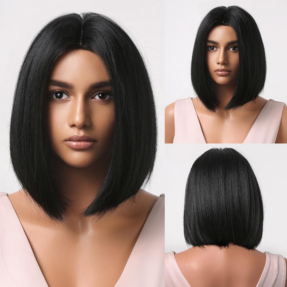 Braune Bob-Synthetik-Perücken, kurze gerade Damen-Perücken mit vollem Pony für schwarze Frauen, Afro-Party, Cosplay, natürliche Perücke, hitzebeständig Wig-LC2050-1