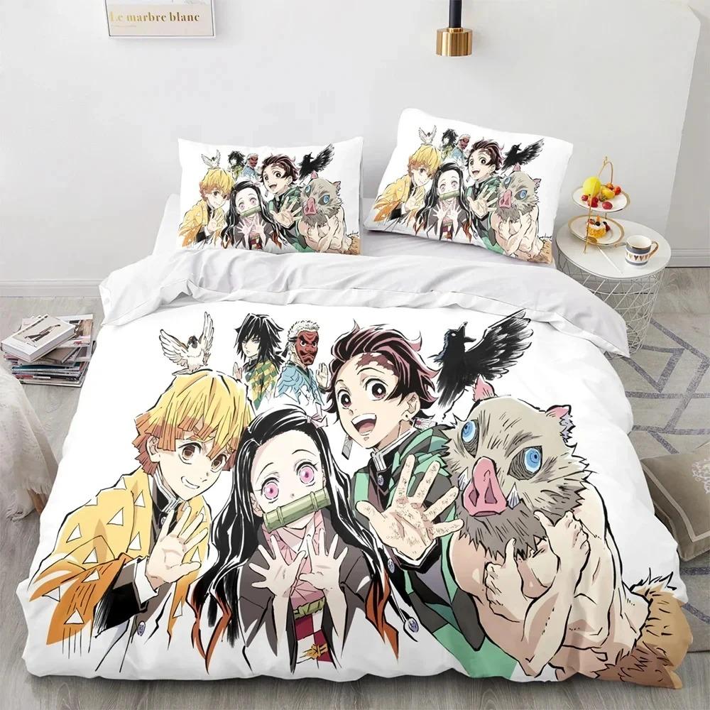 Dämon Slayer 3D-Bettwäscheset, Anime, Bettbezug, Kissenbezüge, Einzelbett, Doppelbett, Queen-Size-Bett, King-Size-Bett, Jungen, Mädchen, Jungen, Geschenk, Heimdekoration US Full 200x230cm
