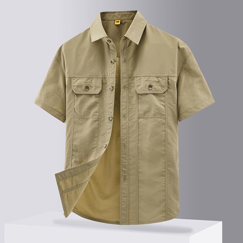 Schnelltrocknendes Ultraleichtes Atmungsaktives Kurzarmhemd, Sommer Dünne Arbeitskleidung, Outdoor Herren Freizeithemd XXXL khaki