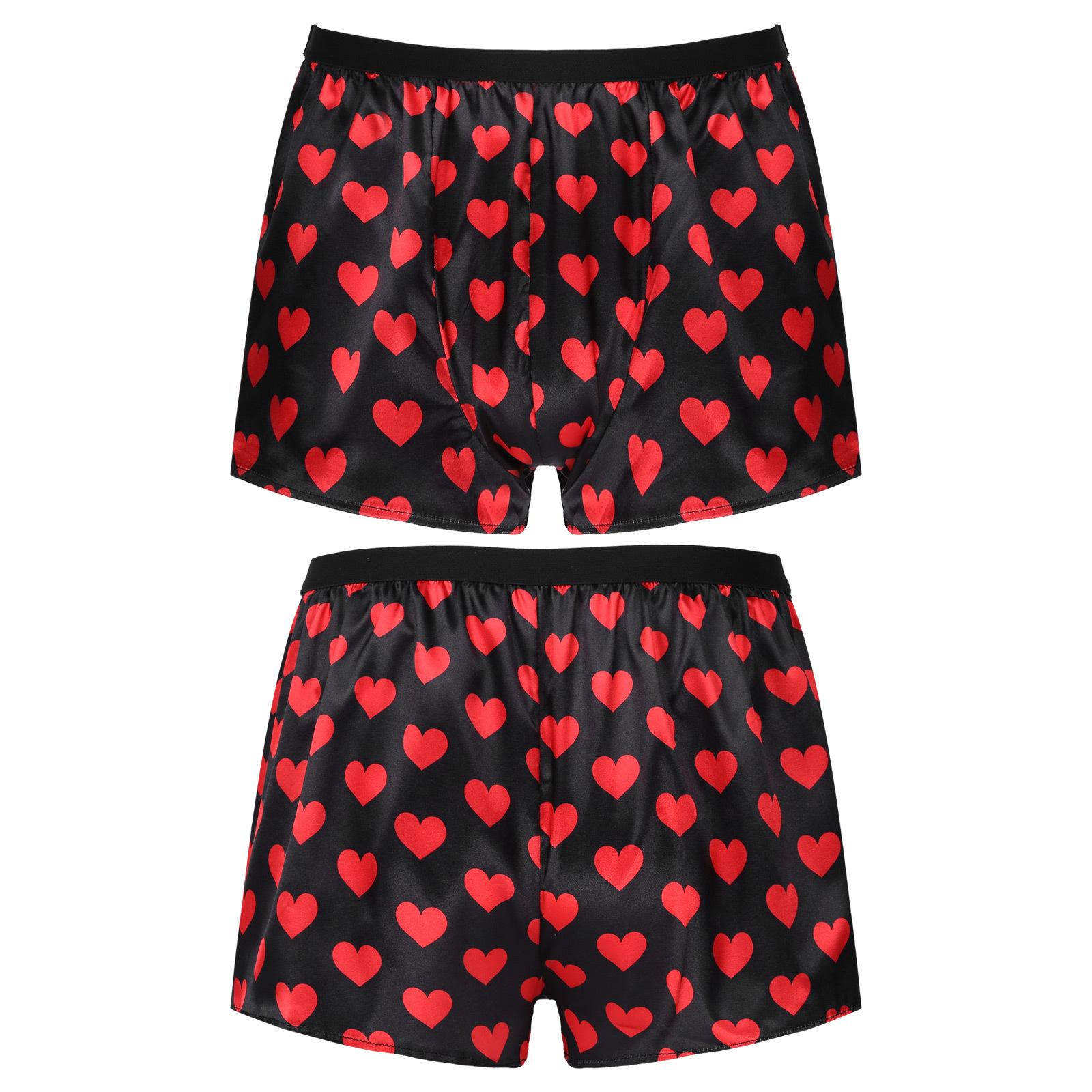 Boxershorts Herrenunterwäsche Trunks Satin-Seidenunterwäsche Boxershorts für Herren-Nachtwäsche Unterhosen M schwarz/rot