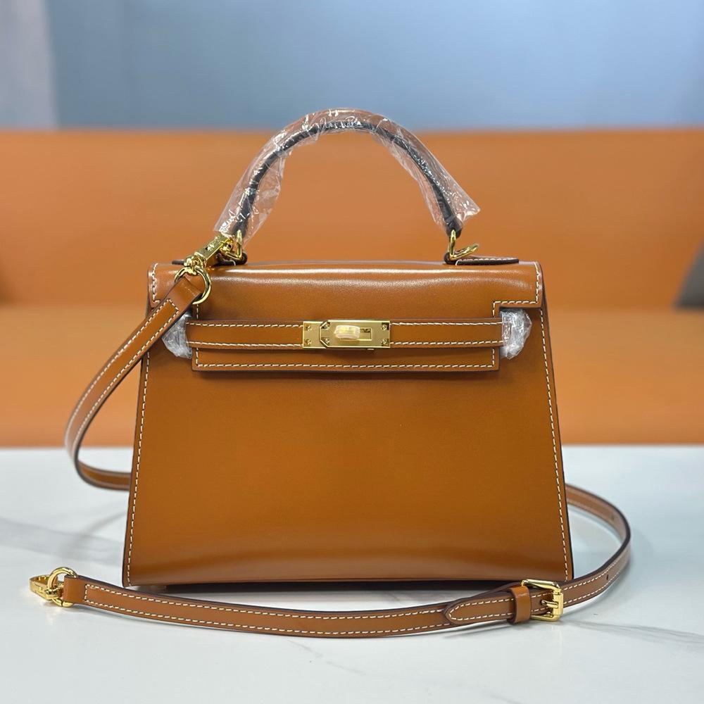 Neue Leder Rindsleder Damen Tasche Mini Tasche BOX Glanzleder Lackleder Tasche + Handtasche Schultertasche 19x7x15cm without lock braun