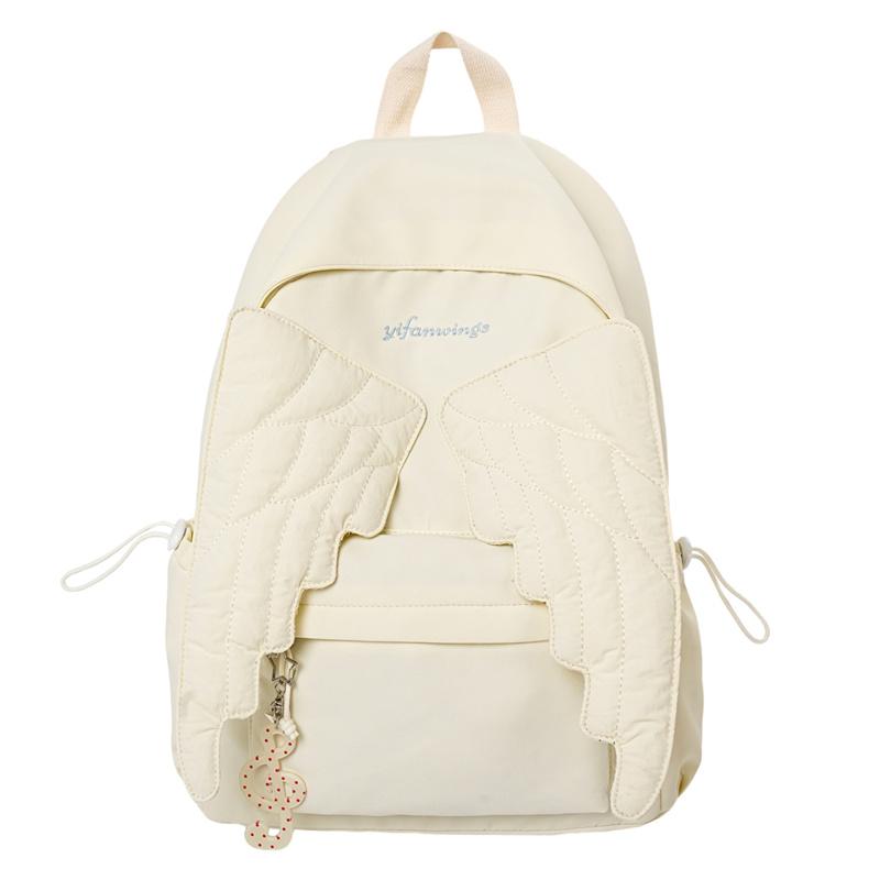 Süßer Rucksack mit Engelsflügeln für Damen, Modische Schultasche mit gestepptem Design, Weiche Pastellfarbe, Für den täglichen Gebrauch beige