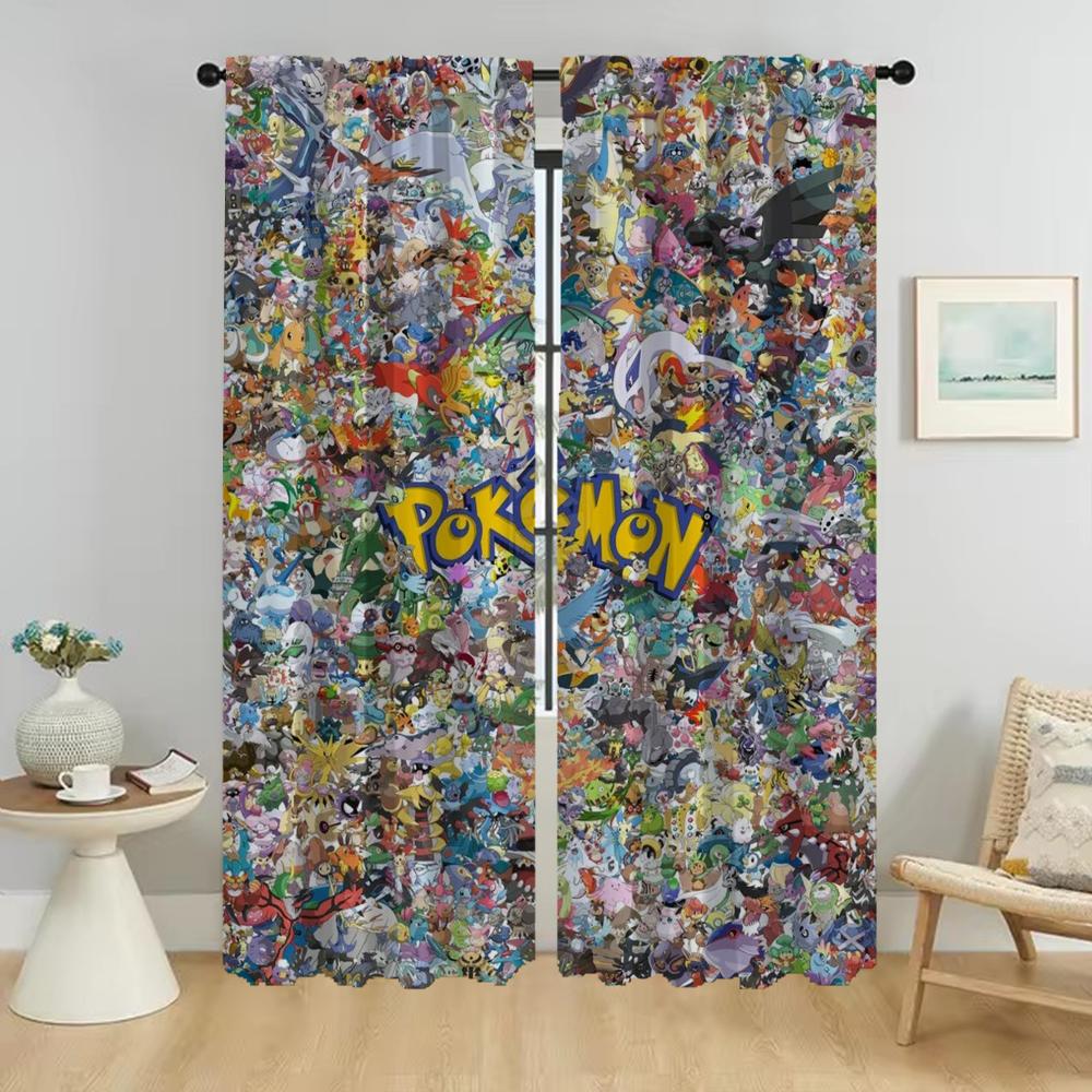 Partition P-pokemones Verdunkelungsvorhang für Zimmer 2 Paneele Tüll für Schlafzimmer Heiminnenbereich Vorhänge Jalousien Halloween Dekoration W74xH114cmx2pcs-CL