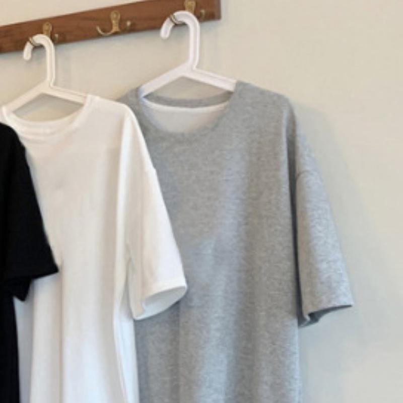 Übergröße Kurzarm Freizeitkleid Damen Sommer Locker Einfarbig Mittellang Knielang Geschlitzt T-Shirt Kleider 2XL graue