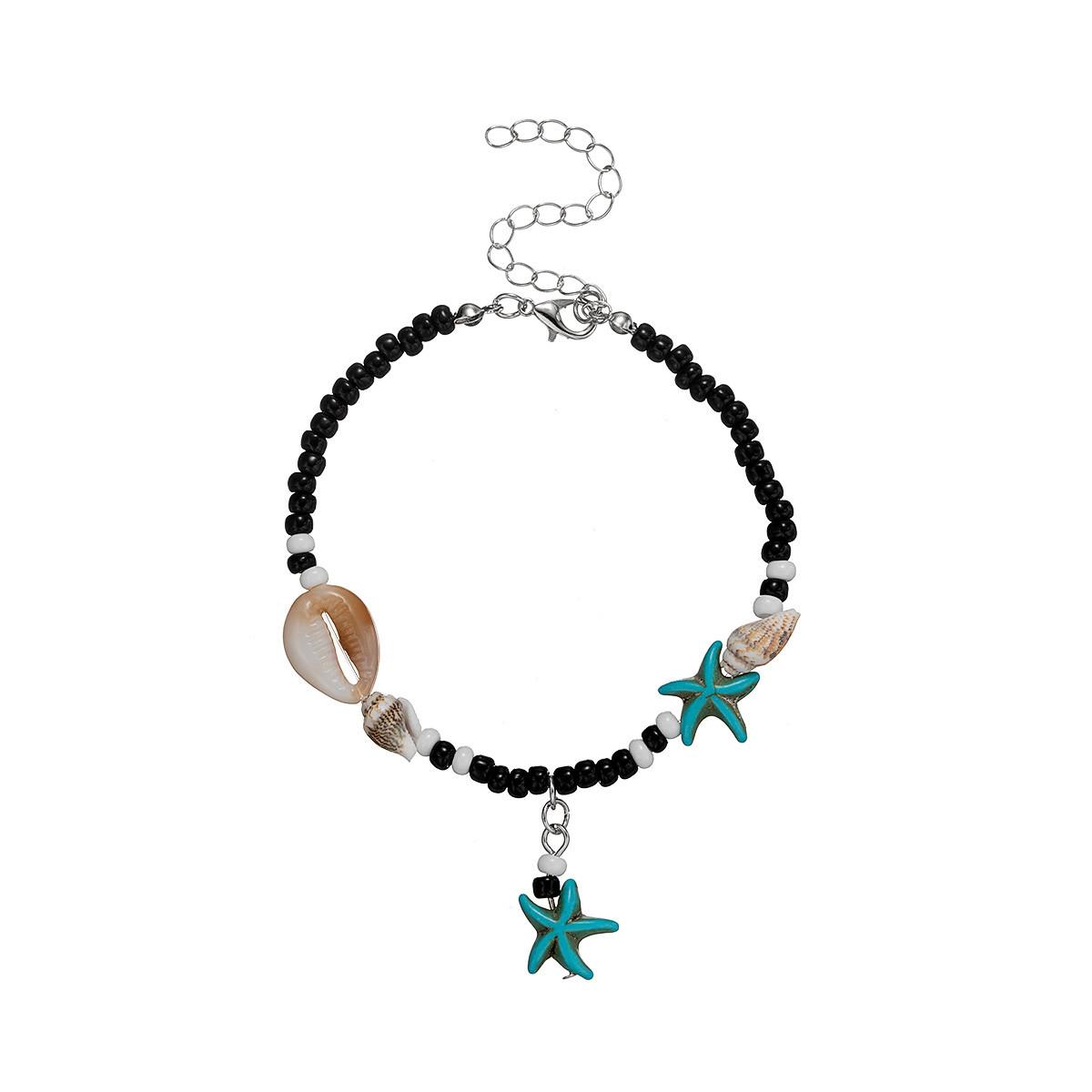 Muschel-Fußkettchen für Frauen, bunte Reisperlen, handgefertigt, geflochtenes Seilarmband am Bein, Strand, Barfußsandalen, Beinkette, Schmuck