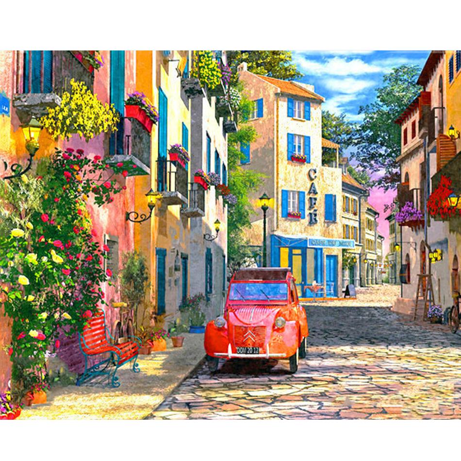 Frame Town Malen-nach-Zahlen-Paket für Erwachsene, Kits, Leinwand, Bild, Landschaft, Malen nach Zahlen, Starter-Set für Wandkunst, 40 x 50 cm 40x50cm NO Frame