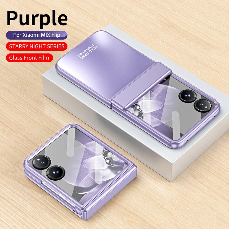 Luxuriöse, einfarbige Klapphülle mit gehärtetem Glas, 3-teilig, für Xiaomi Mix, Flip, stoßfeste, klare, harte PC-Hülle für schlanke Telefone Xiaomi Mix Flip(with Film)