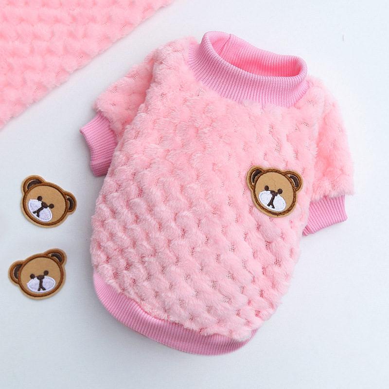 Mantel Yorkies Chihuahua Shih Tzu Mops Kleidung für kleine Plüsch Welpen Katze Outfits Bär Stickerei Haustier Hund Weste Hunde Winter warme Hund XS 0.5-1.5kg pink