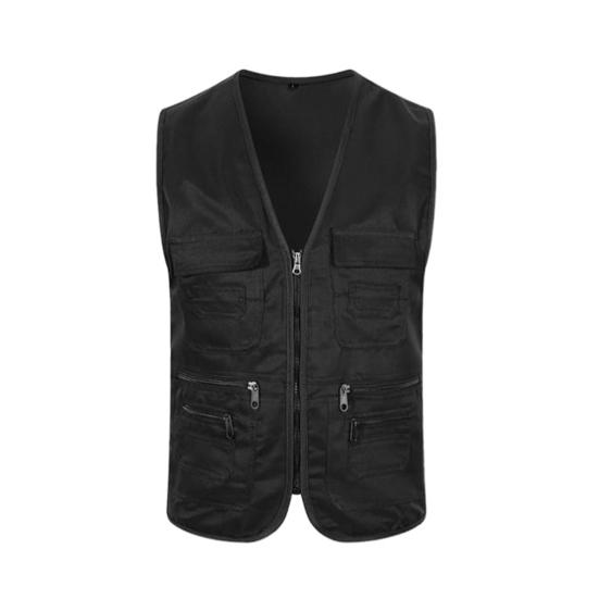 Arbeitsweste mit mehreren Taschen, einfarbig, lässig, ärmellos, mit Reißverschluss, Arbeitskleidung, V-Ausschnitt, Übergröße, Freiwilligenweste zum Angeln L schwarz