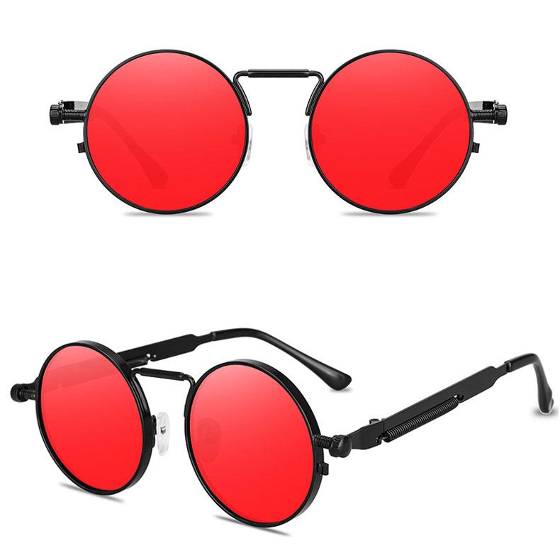 Klassische Punk-Sonnenbrille für Damen, entspiegelter Spiegel, runde Sonnenbrille aus Metall, Vintage, für Herren, nicht polarisierte Brille schwarz/rot