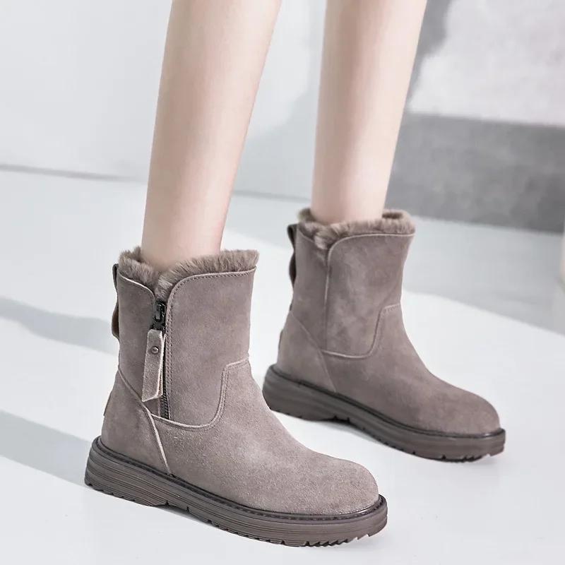2025 Winterstiefel Damen Echtleder Schuhe Dicke Sohle Warme Damen Schneestiefel Kalter Winter Damen Stiefeletten 40 khaki