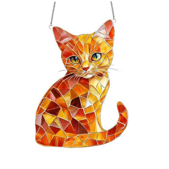 Katzen-Kunstornament, Acryl-Fenster-Sonnenfänger, buntes Katzen-Panel, Wandbehang, Kunstdekor für Katzenliebhaber Cat