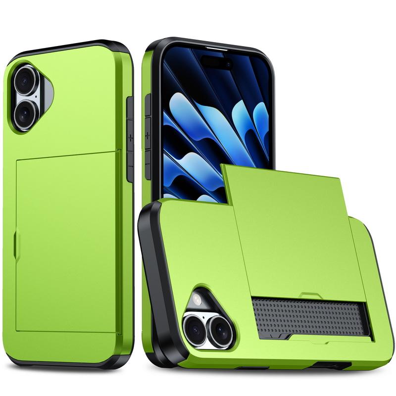 Für iPhone 16 Pro Max 15 Pro 14 Plus 13 12 11 17 Pro Max Geldbörse Kartenhalter Schiebeschlitz Schlank Hart-PC Strapazierfähige Schutzhülle iPhone 17 Pro Max grün