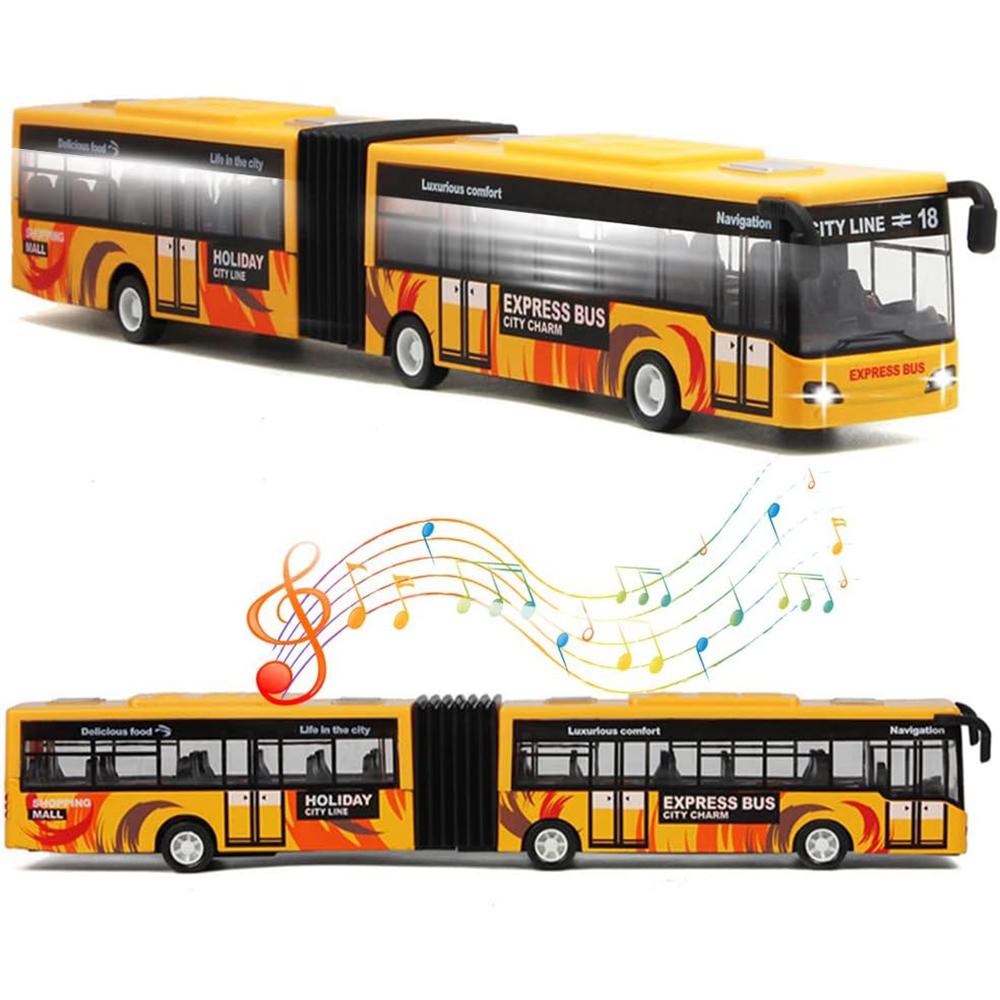 1/80 Stadtbus-Spielzeug, Rückzugfahrzeuge aus Druckgusslegierung, elektrischer Metro-Gelenkbus, Geräusche und Lichter, Modellautos, Spielzeug, pädagogisches Geschenk für Kinder 1/80-Size:28*5*5cm gelb