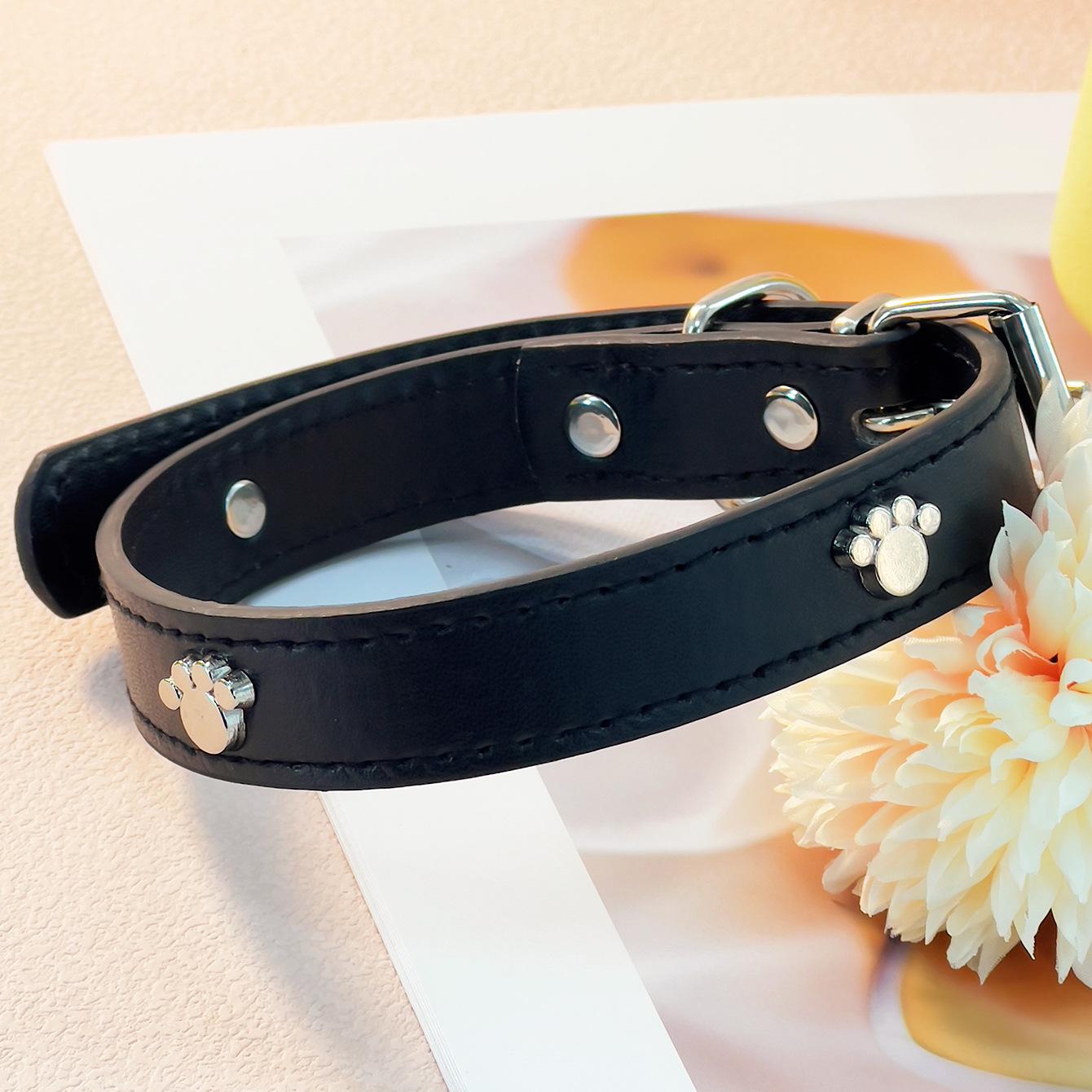 Haustierhalsband Schal Hund Pfotenabdrücke Metall Dekorhalsband Katzenhalsband Leder Halsring Kleine und Mittelgroße Hundezubehör XL【2.5*52cm】