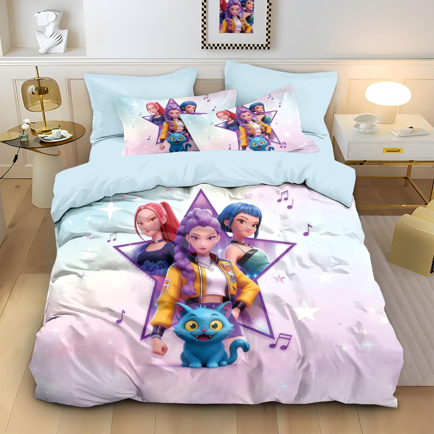 Filme kp-op Dämonenjäger Huntrix Bettwäsche-Set Anime Zoey Mira Bettbezug für Kinder Jugendliche Erwachsene Einzel Doppel King-Size US Full(200*230cm)3pcs