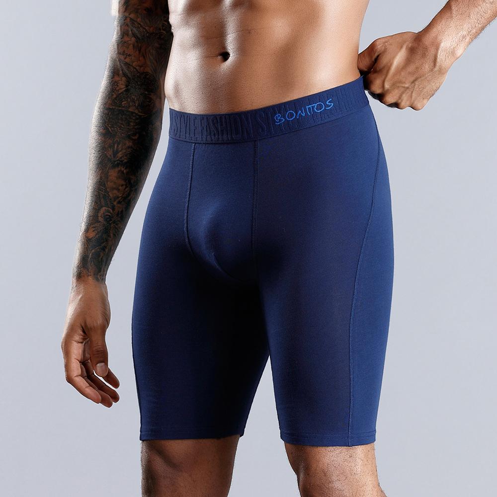 BONITOS 1Pcs Lange männer Unterhosen Baumwolle Männer Boxer Bequeme Unterwäsche Für Mann Einfarbig XXL dunkelblaue