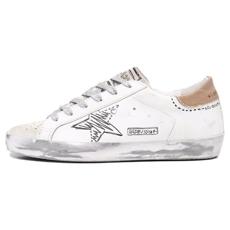 adidas Golden Goose Superstar Abgenutzter Marker-Stift-Effekt Damen Sneaker Weiß Braun Silber GWF00270-F002479-81504 35