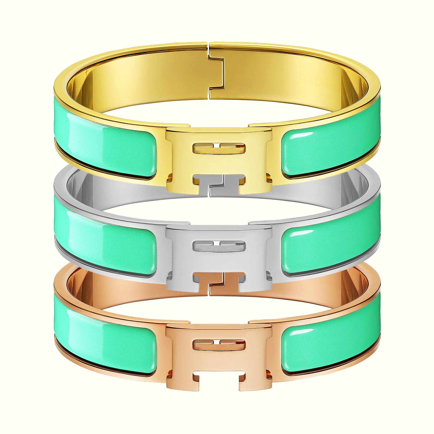 Klassisches H-Buchstaben-Armband, Emaille-Armband in verschiedenen Farben, 18k-Armband 2025 Inner diameter 17CM gold blue