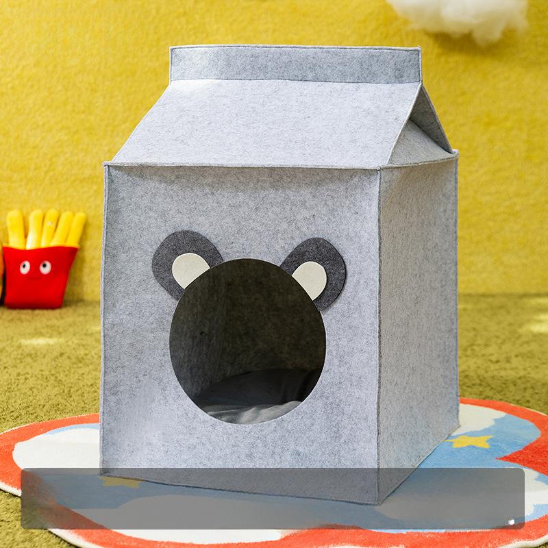 Cartoon Filz Milchkarton Haustierstreu Herbst/Winter Haus Streu Katzenunterschlupf Haus Katzenstreu Ganzjahres Hundestreu M 35*35*38