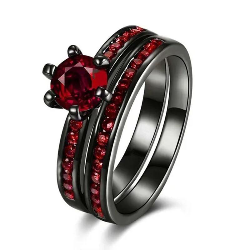 Modische Partnerringe Romantische Rote Strasssteine CZ Damenring-Set Trendiger Herren Edelstahl Keltischer Drachenring Hochzeitsschmuck 6