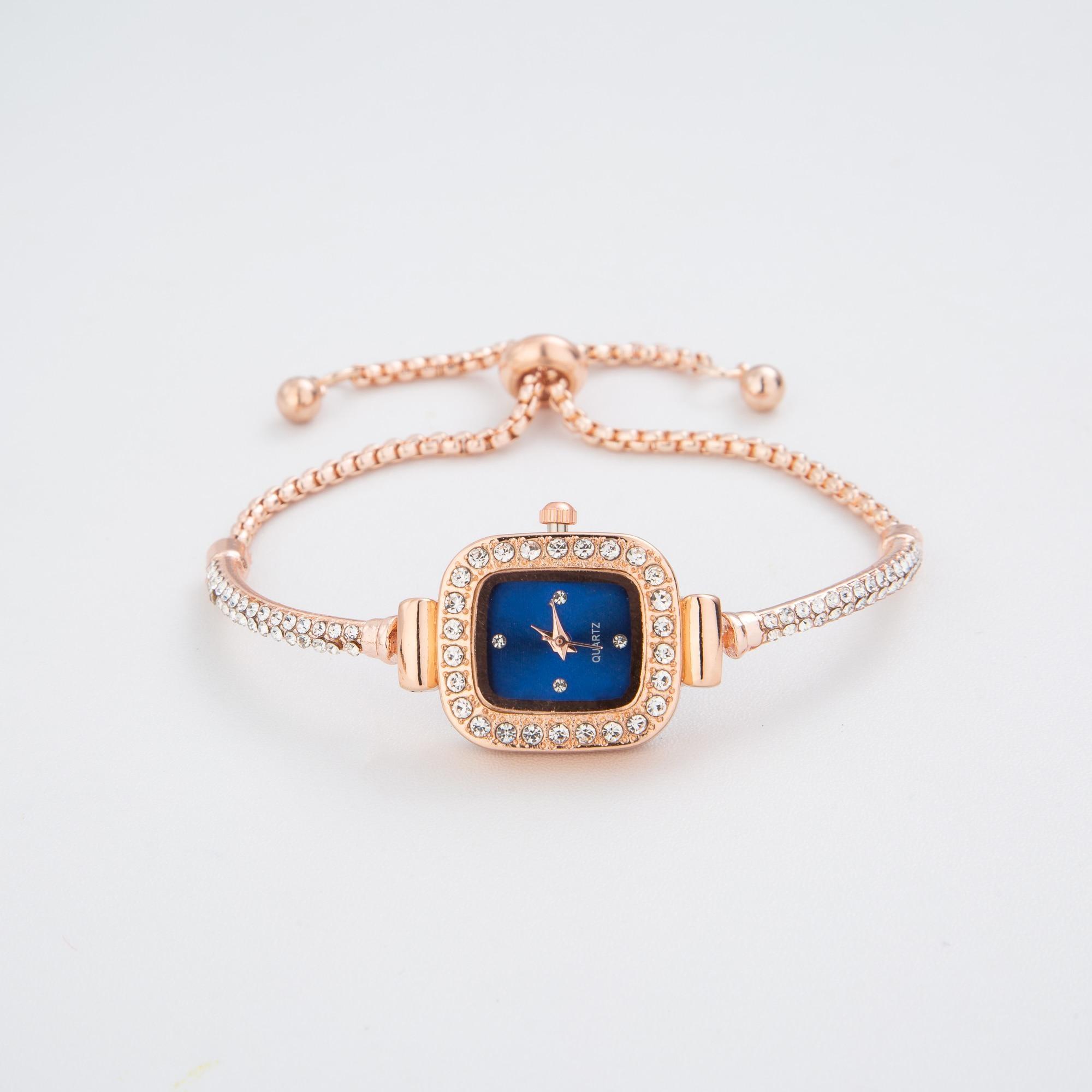 Niedliche Armbanduhren für Damen, Diamant-Kristalluhr, modische Quarz-Edelstahl-Damenarmbanduhren, Geschenke blau