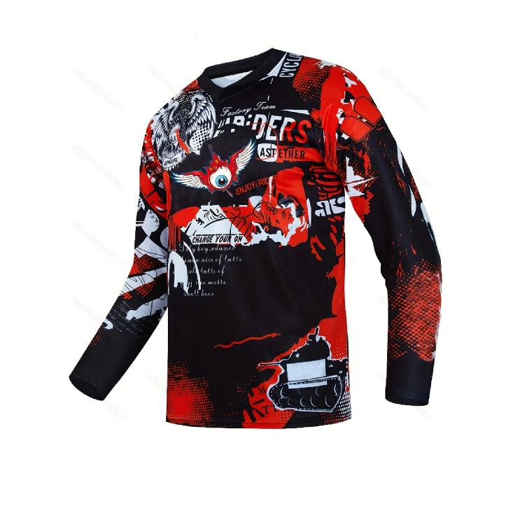 Motocross Camouflage Schnelltrocknendes Feuchtigkeitstransportierendes Trikot, DH Downhill Mountainbike Trikot, Herren Mountainbike Langarmtrikot XXXL dunkle himmelblaue