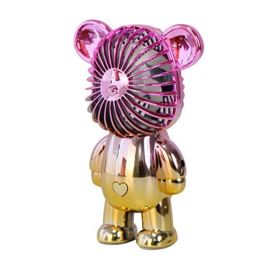 USB-Ventilator, stumm, starker Wind, wiederaufladbar, Cartoon-gewalttätiger Bär, Mini-elektrischer Tisch-Handheld-USB-Ventilator für Schlafsaal rosa/gelb